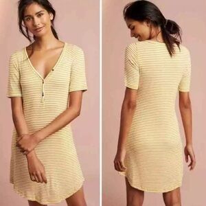 Anthropologie Pure Good Yellow Striped Henley Dress Sz. M NWT!